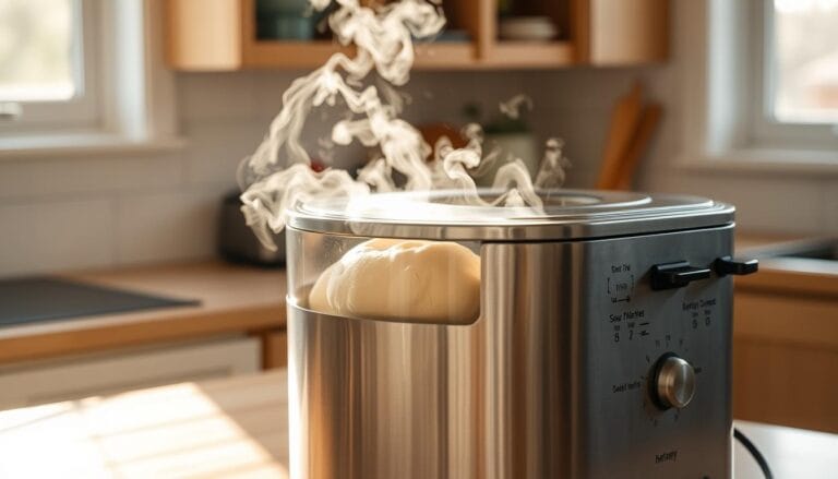 Golden sourdough bread loaf from a bread machine – soft and tangy inside