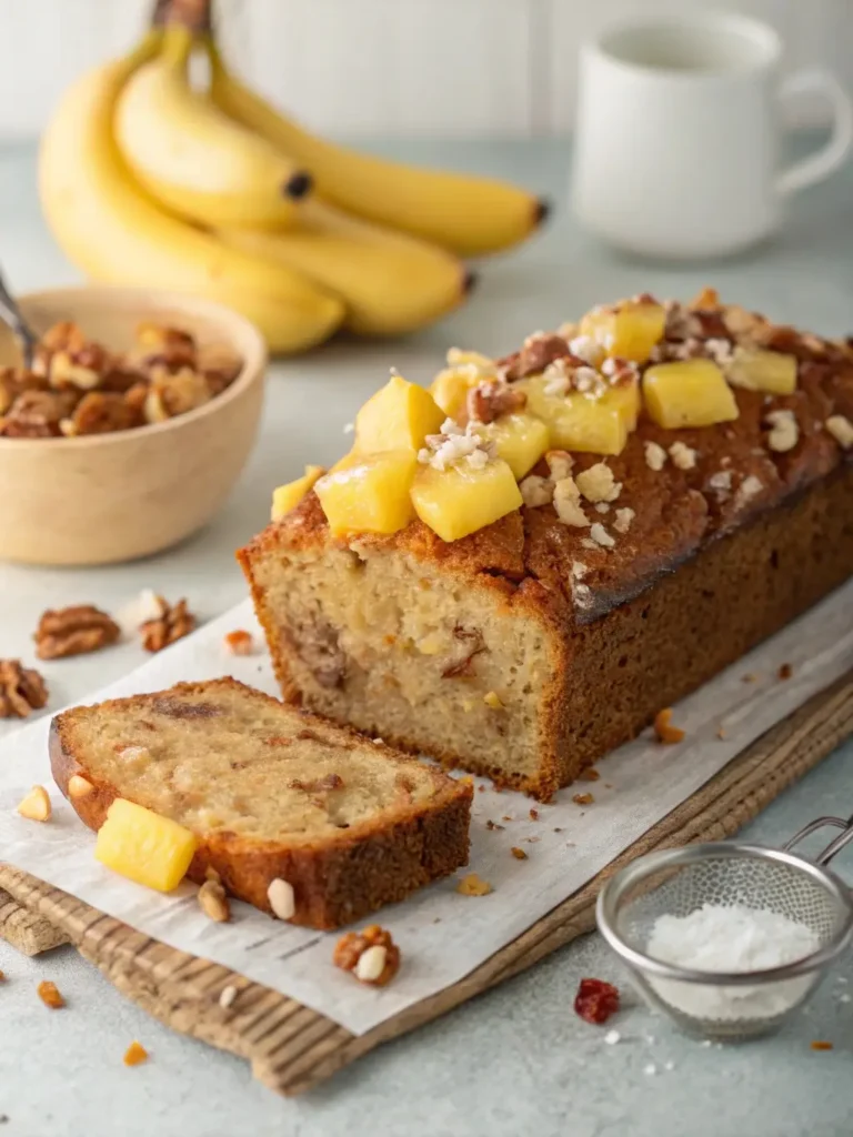 banana nut bread with pineapple and coconut